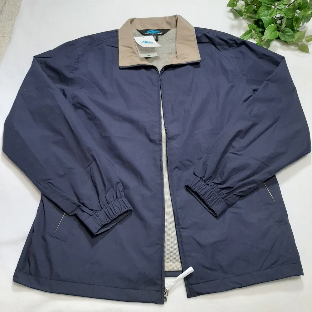 Tri-Mountain Navy Blue Tan Full‎ Zip Jacket Size XL